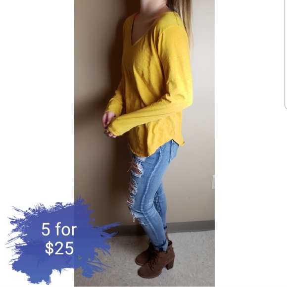 Old Navy Tops - Old navy yellow long sleeve v neck t shirt